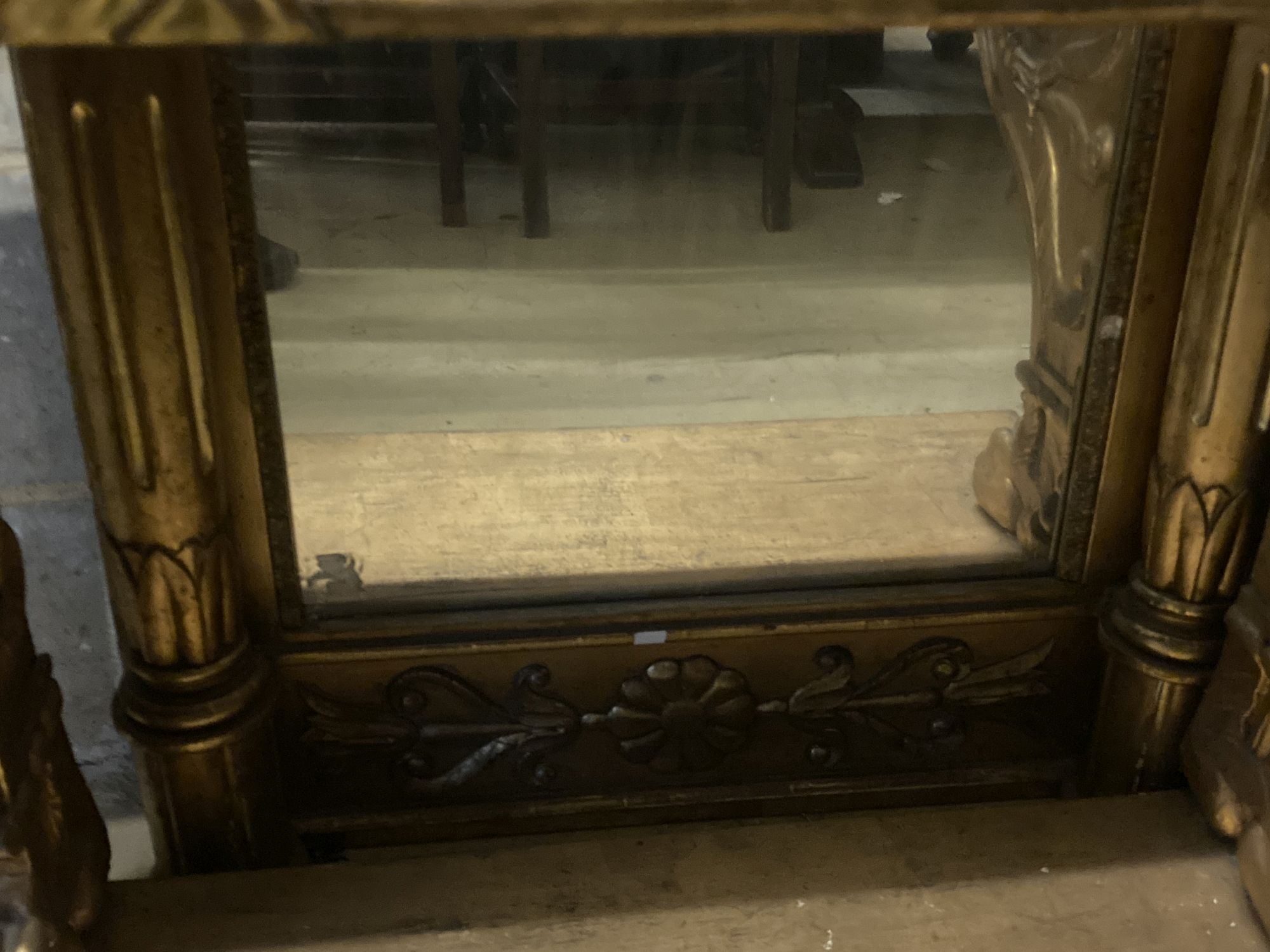 A Regency giltwood and gesso pier table and mirror, with painted faux marble top, width 95cm depth 40cm height 262cm